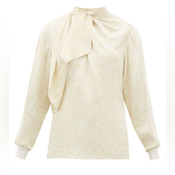 NWT Chloe Floral-Jacquard Tie-Neck Faux-Wrap Cream Blouse IT 36 (US 0) - Picture 4 of 16
